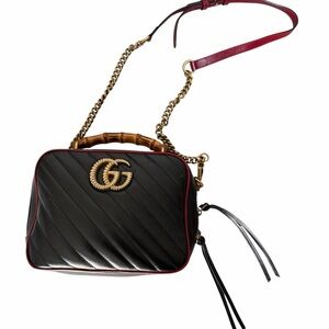 Gucci GG Marmont Bamboo Top Handle Small – Black / Romantic Cherry